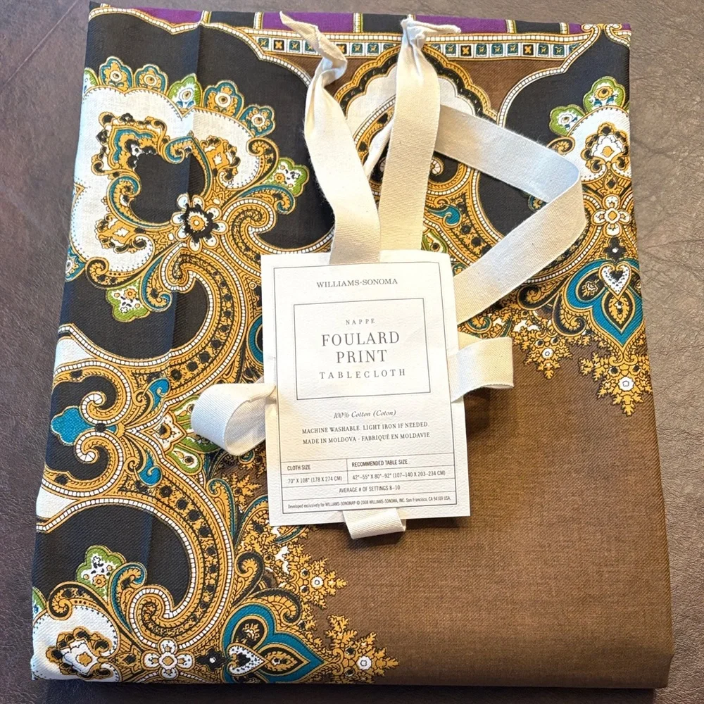 Williams Sonoma Foulard Print Tablecloth in Brown and Green
